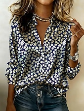  Women's Shirt Satin Shirt Print Floral Graphic Vacation Casual Long Sleeve Shirt Collar Regular Tops Daily Holiday Going out Army Green Red Navy Blue Orange Summer Spring Fall