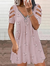 cheap White Casual Dresses-Women's Mini Dress Casual Dress Print Dress Elegant Fashion Modern Outdoor Vacation Going out Loose Fit Heart Short Sleeve V Neck Blue White Purple Green Summer Spring