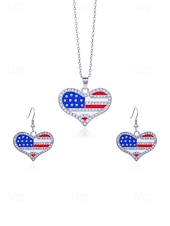 ieftine Accesorii-Set colier și cercei din aliaj pentru femei, modele cu inimioare și stele în mai multe stiluri, bijuterii patriotice, perfecte pentru aniversarea a 250 de ani de la SUA, Ziua Independenței și ținute casual de zi cu zi.