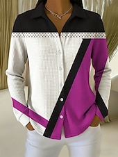  Femmes Chemise gaufrée Chemisier Boutons Imprimé Géométrique Vacances Quotidien Élégant manche longue Col de chemise Hauts Réguliers Quotidien Extérieur Fête Bleu Blanche Violet Orange Vert Ét
