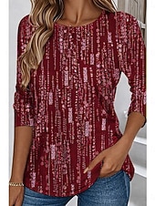 billiga Konst &amp; Design t-shirt-Kvinnors T-shirt Crew Neck Långärmad Tunika Grafisk Geometrisk Abstrakt Elegant Vintage Stilig Regular Topp Daglig Tryck Rosa Blå Lila Grön