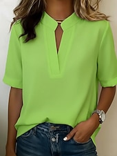 abordables Camiseta lisa-Mujer Camiseta Camiseta superior Plano Moda Elegante Clásico Manga Corta Escote en Pico Tops regulares Diario Noche Fin de semana Blanco Rosa Azul cielo Azul Tinta Verde Trébol Verano Primavera