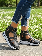 Χαμηλού Κόστους Αθλητικά Σανδάλια-Γυναικεία λευκά σανδάλια με κοψίματα, casual παπούτσια για περπάτημα με κρυφό τακούνι και φερμουάρ για υπαίθριο περπάτημα, ταξίδια &amp;καθημερινή χρήση