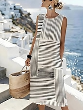 economico Abiti a Strisce e Geometrici-Per donna Abito Midi Abito a Tubino Vestito Estivo Abito a trapezio Vacanza Casual Boho Spiaggia Uscire Vestibilità comoda Grafico Geometrico Senza Maniche Girocollo Nero Rosa Verde Grigio chiaro