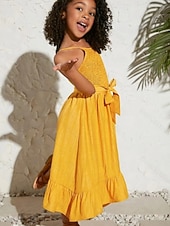 voordelige Casual jurken-Kinderen Voor meisjes Jurk Effen Kleur Mouwloos Casual Buiten Feest Lapwerk Aanbiddelijk Casual Kostuum Polyester Maxi Jurk met bandjes Zomer Lente 4 jaar + Geel