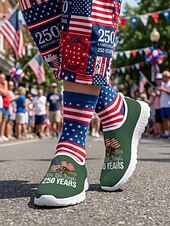 Недорогие Женская обувь-Женские патриотические слипоны — удобные и дышащие сетчатые зеленые туфли с изображением американского флага для парадов, Дня независимости 4 июля, 250-летия США и национальных торжеств.