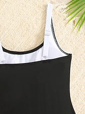 cheap One Piece Swimsuit-Kids Girls' Swimsuit Outdoor Beach Color Block Vacation Fashion Patchwork Bathing Suits 4 years+ Summer Blue Black