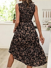 tanie Sukienki kwiatowe na co dzień-Damskie Sukienka midi Codzienne sukienki Sukienka A line Sukienka w kwiatki Elegancja Moda Nowoczesny Na zewnątrz Urlop Wyjściowe Regularny Kwiaty Bez rękawów Półgolf Niebieski Biały Rumiany róż Lato