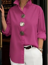 cheap Plain Blouses-Women's Blouse Buttons Solid Color Elegant Stylish Casual Long Sleeve Lapel Regular Tops Daily Blue Black White Pink Wine Spring Fall