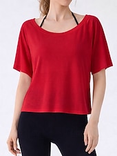  Women's Tee Sports T-Shirt Solid Color Elegant Cute Casual Half Sleeve Boat Neck Off Shoulder Regular Tops Gym Sports Weekend White Yellow Red Apricot Light Blue Summer Spring