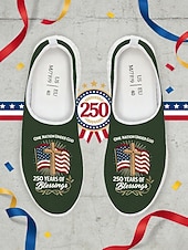 cheap Women Shoes-Women's Blue Patriotic Slip-On Sneakers – Lightweight Breathable Walking Shoes with American Flag Graphic Design for Casual Wear, Holiday Events, Travel and Outdoor Activities