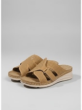 abordables Sandalias deslizantes-Sandalias burdeos perforadas para mujer: calzado informal y cómodo de verano para playa, vacaciones y uso diario.