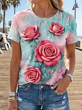 abordables Camiseta floral-Mujer Camiseta Camiseta superior Estampado Floral Graphic Elegante Clásico Casual Manga Corta Cuello Barco Tops regulares Diario Noche Ropa de playa Azul Piscina Rosa Verano Primavera
