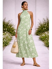 economico Abiti floreali-Per donna Abito Midi Vestito Casual Vestito in Chiffon Vestito a ruota Abiti Boho Chic Bohemien Vacanza Tropicale Spiaggia Ferie Data Vestibilità regolare Floreale Grafico Senza Maniche All'americana