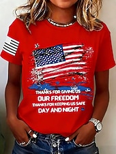Недорогие День независимости Топ-День независимости США Жен. Футболка С принтом Графика Флаг Буквы Винтаж Стиль Классика С короткими рукавами Вырез под горло Обычные топы Повседневные Синий Черный Красный Зеленый Бежевый Лето Весна