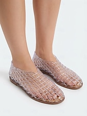 abordables Ballerines femme-Ballerines noires chics en plastique pour femmes - chaussures d'eau respirantes à structure ajourée et semelle souple, idéales pour les vacances à la plage et les promenades en bord de mer. &amp;tenues