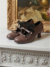 economico Vittoriano &amp; Edoardo-Mary Jane in stile vittoriano da donna: eleganti décolleté retrò edoardiane con triplo fiocco e nastro in pizzo per matrimoni vintage e feste del tè &amp;costumi d'epoca