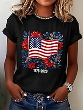  Amerikai függetlenség napja Női Póló Nyomtatott Grafika Szöveg Szüret Stílusos Klasszikus Rövid ujjú Terített nyak Normál felsők Napi Medence Fekete Fehér Nyár Tavasz