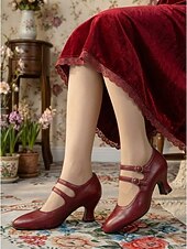 ieftine Victorian și Edwardian-Pantofi cu toc Mary Jane verzi, în stil victorian vintage pentru femei - pantofi eleganți cu toc dublu și barete mici &amp;detalii brogue pentru petreceri cu ceai, evenimente retro &amp;ocazii formale