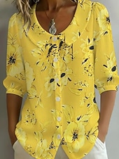 abordables Blusas Florales-Mujer Camisa camisa boho Floral Elegante Bohemia Vacaciones Diario Festivos Noche Amarillo Verde Claro Rosa Verano Primavera