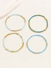 olcso Nyaralási kiegészítők-Női bohém rugalmas gyöngyös karkötő szett, 4 karkötő, gyöngyös kivitelben arany díszítéssel, tökéletes tengerparti nyaraláshoz és mindennapi viseletre