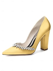 cheap Bride-Women's Nude Chunky Heeled Wedding Shoes with Crystal Detail - Elegant Bridal Heels for Garden Weddings