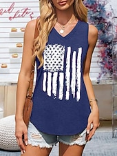 billige Uavhengighetsdag Topp-Amerikansk uavhengighetsdag Dame Singleter Trykt mønster Grafisk Flagg Amerikansk flagg Elegant Stilfull Klassisk Ermeløs Ermeløs V-hals Vanlige topper Daglig Blå Fuksia Grønn Grå Sommer Vår