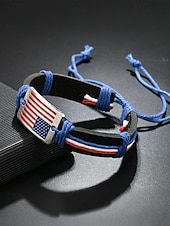  Męska regulowana skórzana bransoletka z motywem amerykańskiej flagi, wykonana z prawdziwej skóry, w stylu patriotycznym, idealna na 250. rocznicę Stanów Zjednoczonych, Dzień Niepodległości i na co dzień, na świeżym powietrzu