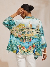 economico Bluse e camicie-Isole Baleari, top blu in raso setoso con maniche a pipistrello