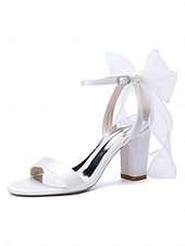 baratos noiva-Sandálias de noiva nude com salto bloco e laço - sapatos de casamento elegantes para casamentos no jardim.