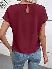 abordables T-shirt uni-Femmes T-shirt Nœud Uni Mode Élégant Classique Manche Courte Col ras du cou Hauts Réguliers Quotidien Sortir Week-end Noir Blanche Vin Marron Beige Été Printemps