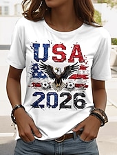  Tricou femei fotbal mondial 2026 imprimat grafic elegant clasic casual mânecă scurtă gât echipată regular topuri zilnice albastru negru alb roșu vară primăvară