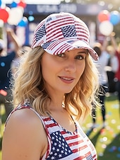  Patriotyczna damska czapka baseballowa z poliestru, z nadrukiem flagi USA w wielu stylach, regulowana, idealna na 250. rocznicę USA, Dzień Niepodległości i na co dzień.