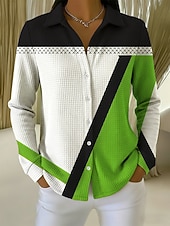  Femmes Chemise gaufrée Chemisier Boutons Imprimé Géométrique Vacances Quotidien Élégant manche longue Col de chemise Hauts Réguliers Quotidien Extérieur Fête Bleu Blanche Violet Orange Vert Ét