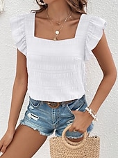 economico Bluse Eleganti-Per donna Camicia Blusa Maglietta senza maniche Volant Semplice Elegante Classico Moderno Senza Maniche Collo quadrato Top Regolari Quotidiano Ferie Uscire Blu Nero Bianco Verde Azzurro Estate