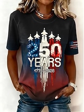 billige Uavhengighetsdag Topp-Uavhengighetsdag Amerikansk Jubileum Patriotisk Dame T-skjorte Grafisk Nasjonalflagg Vintage Stilfull Klassisk Kortermet Crew Neck Vanlige Topper Daglig Helg Print Svart Sommer Vår