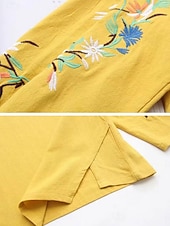 ieftine tricou simplu-Pentru femei Tricou Tee Top Brodat Floral Modă Clasic Casual Manșon Lung Stil Nautic Topuri obișnuite Zilnic Ieșire Sfârșit de săptămână Alb Galben Bleumarin Vară Primăvară Toamnă