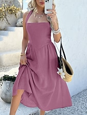 abordables Vestidos casuales blancos-Mujer Vestido Midi Vestido blanco Vestido de cuello halter Elegante Moda Moderno Exterior Vacaciones Noche Ajuste regular Plano Sin Mangas Cuello halter Azul Piscina Negro Blanco Rosa Verano Primavera