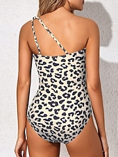 abordables Maillots de bain une pièce-Femmes Maillots de Bain Une Pièce Monokini Maillot de bain Contrôle du ventre Taille haute Mince Dos nu Vacances Tenues de plage Fleuri Léopard Col asymétrique Sans manches Maillots de bain