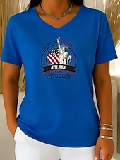 abordables Día de la Independencia Top-día de la independencia americana Mujer Camiseta Camiseta superior Estampado Graphic Elegante Clásico Casual Manga Corta Escote en Pico Tops regulares Diario Noche Fin de semana Azul Piscina Negro