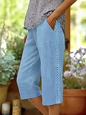 abordables Bas-Femmes Pantalon effet lin Pantalon capri Shorts d'été Pantalons Streetwear Occasionnel Longueur Genou Taille moyenne Couleur Unie Avec Poches Confortable Respirant Non Elastique Quotidien Extérieur