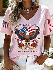 abordables Día de la Independencia Top-día de la independencia americana Mujer Camiseta Estampado Graphic Bandera Vintage Elegante Clásico Manga Corta Escote en Pico Tops regulares Diario Rosa Verano Primavera