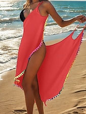 Недорогие Пляжные платья-Жен. Купальники Накидка Купальники Платья купальник Рюши Открытая спина Отпуск Одежда для пляжа Сплошной цвет V-образный вырез Без рукавов Купальники