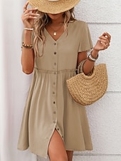 baratos Vestido branco-Mulheres Minivestido vestido de praia Vestido casual Elegante Moda Moderno Ao ar livre Férias Para Noite Normal Tecido Manga Curta Decote V Preto Vinho Azul Marinha Verde Verão Primavera