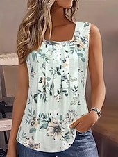 abordables Tanque Gráfico-Mujer Camiseta sin mangas Estampado Floral Graphic Plantas Vintage Elegante Clásico Sin Mangas Escote en U Tops largos Diario Noche Fin de semana Blanco Rojo Verde Trébol Verano Primavera