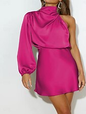 abordables Vestido Sencillo-Mujer Mini vestido Vestido de raso Vestido de Fiesta Vestido Cóctel Vestido tubo Elegante Moda Fiesta Fiesta de Cóctel Cita Ajuste regular Plano Manga Larga Escote Chino turquesa Negro Verde Claro