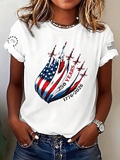 billige Uavhengighetsdag Topp-Amerikansk uavhengighetsdag Dame T skjorte Trykt mønster Grafisk Flagg Bokstaver Årgang Stilfull Klassisk Kortermet Crew-hals Vanlige topper Daglig Blå Aske Svart Hvit Sommer Vår