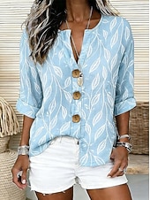 economico Bluse Floreali-Per donna Camicia Stampato Floreale Grafico Elegante Vintage Tropicale Mezza Manica Scollo a V Top Regolari Quotidiano Ferie Abbigliamento mare Blu Rosa Verde Beige Grigio Estate Primavera