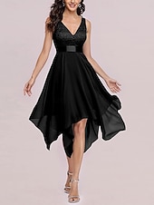 abordables Vestido Sencillo-Mujer Mini vestido Vestido de raso Vestido de una línea Elegante Fiesta cóctel Exterior Fiesta Invitado a la boda Encaje Retazos Ajuste regular Color sólido Sin Mangas Escote en Pico Negro Blanco