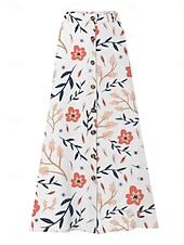  בגדי ריקוד נשים חצאית לחופשה אופנתי יום יומי מקסי מותניים גבוהים חצאיות פרחוני דפוס מיקרו-אלסטי יומי רחוב פול ורוד מסמיק תלתן קיץ פוליאסטר